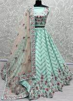 Georgette Sea Blue Wedding Wear Thread Embroidery Work Lehenga Choli